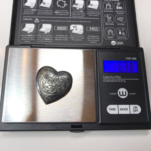 Vintage 214 FLEMING Mexico 925 Sterling Silver Engraved Etched Heart Pin Brooch - Picture 3 of 8